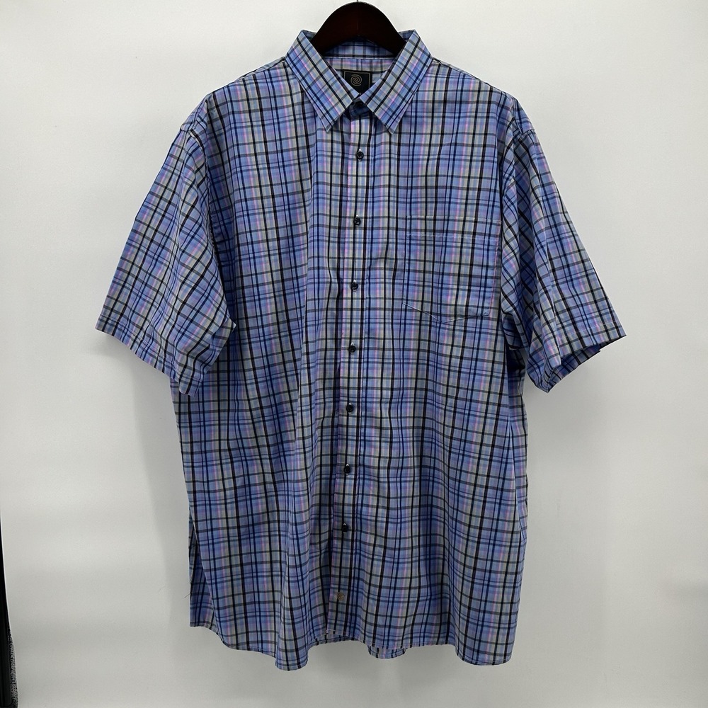 F/X Fusion Shirt Mens 3X Blue Plaid Short Sleeve Button Up Big Tall Relaxed